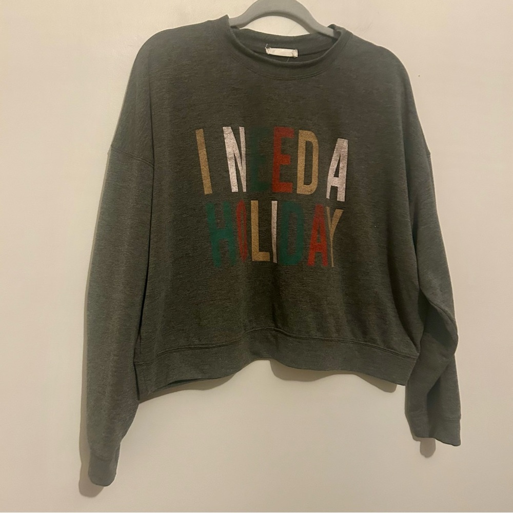 Altar’d State Holiday Crop Oversized Sweatshirt Sz M Medium